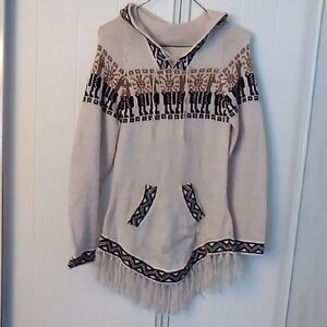 Boho Alpaca Hooded Sweater with Fringe